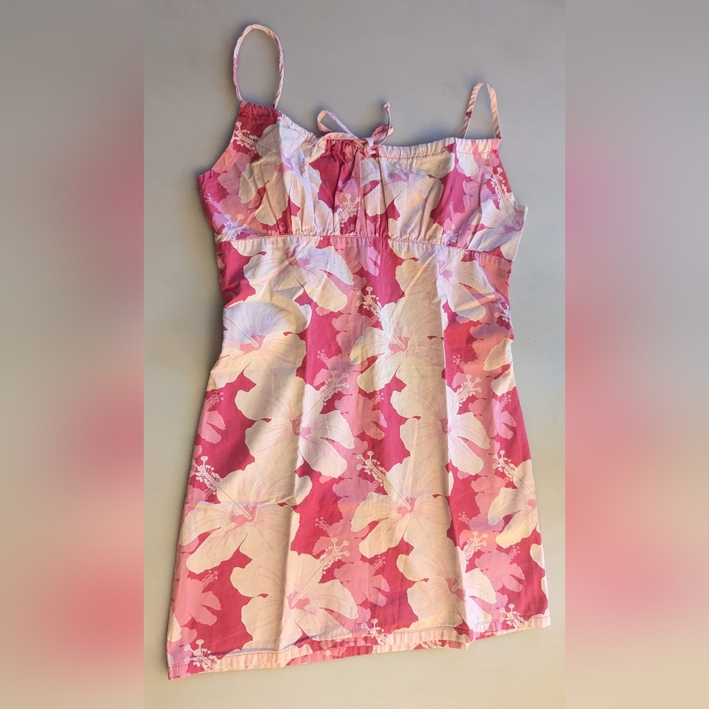 Miken Women's Pink Floral Design Mini Dress W/Adjustable Spaghetti Straps Sz S/M